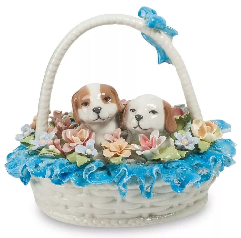 Фигурка Щенки в цветочной корзине