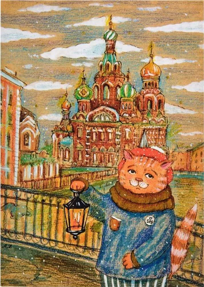 Набор из 8-ми почтовых открыток Котики Санкт-Петербурга (А.Зубехина)