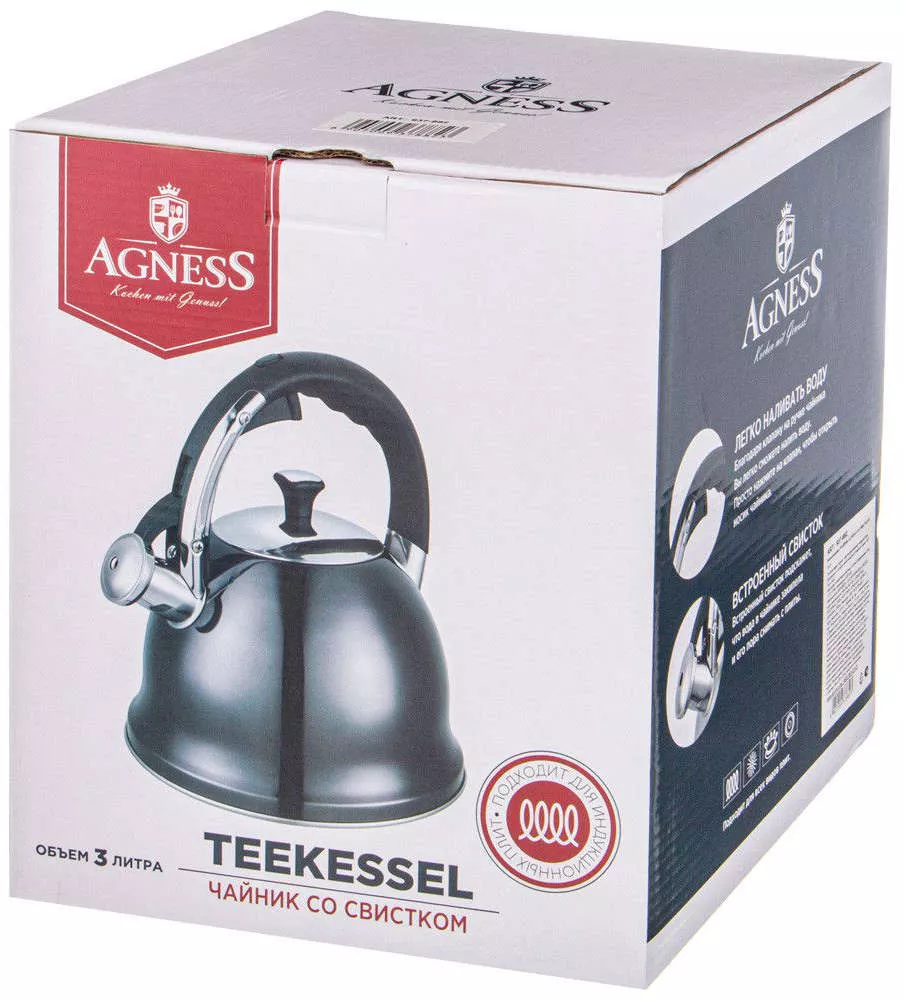 Чайник Agness Black со свистком