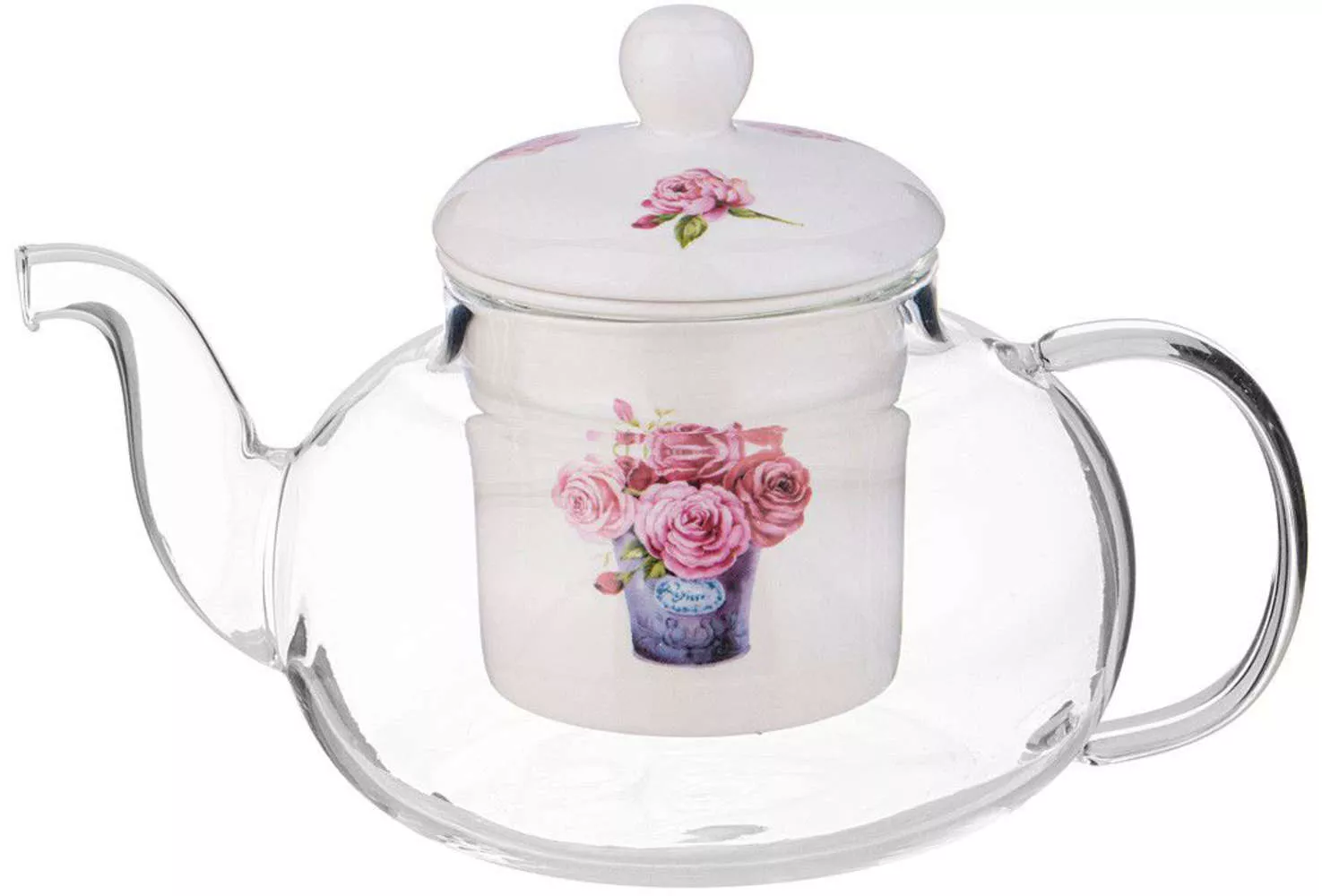 Чайник стеклянный с фарфоровым ситом Flowers Garden 