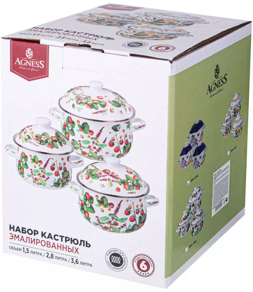 Набор из 3-х кастрюль эмалированных Фруктовая корзина