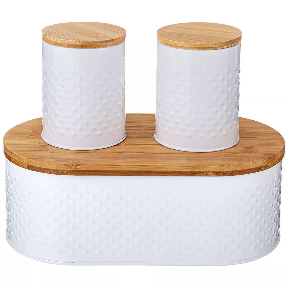 Хлебница agness с 2-мя банками для сыпучих продуктов (white)