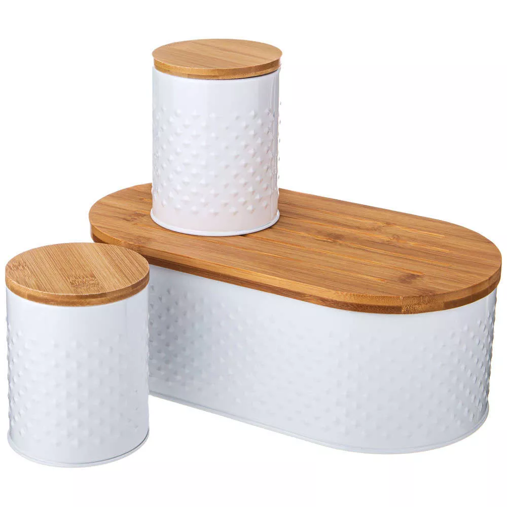 Хлебница agness с 2-мя банками для сыпучих продуктов (white)