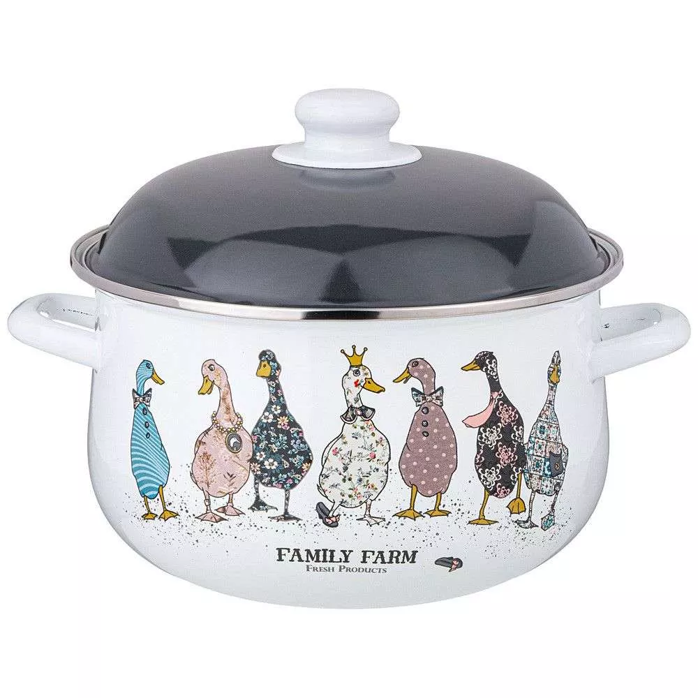 Кастрюля эмалированная с крышкой Family Farm 5 л