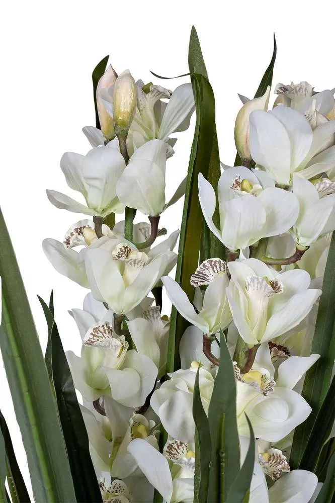 Растение искусственное Орхидея CYMBIDIUM белая в горшке
