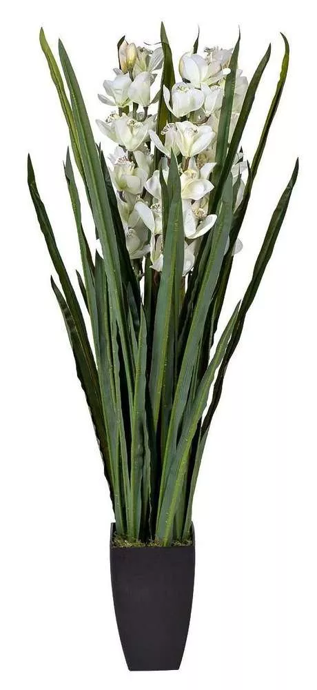 Растение искусственное Орхидея CYMBIDIUM белая в горшке