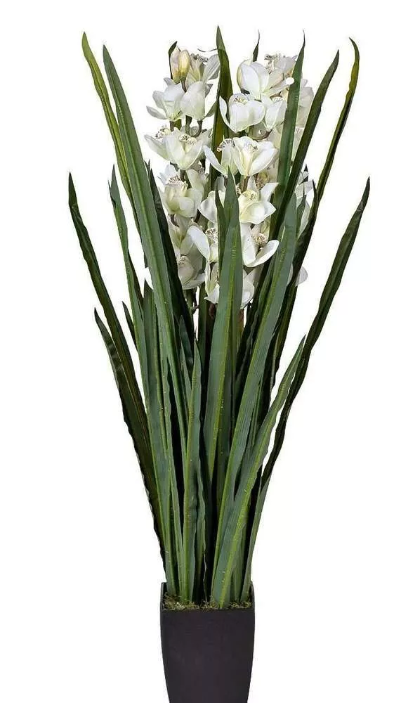 Растение искусственное Орхидея CYMBIDIUM белая в горшке