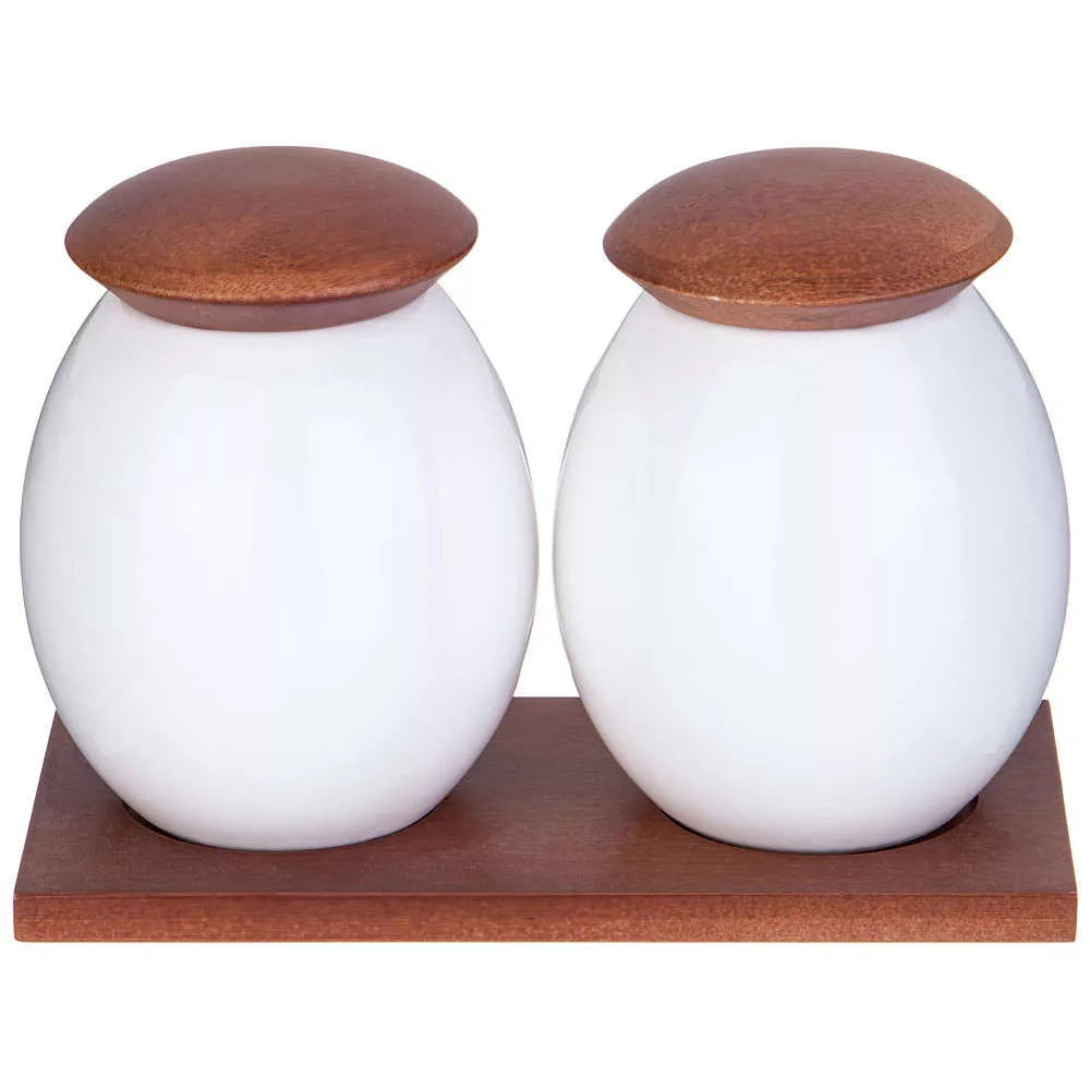 Набор из 2-х банок с крышкой Native на деревянной подставке