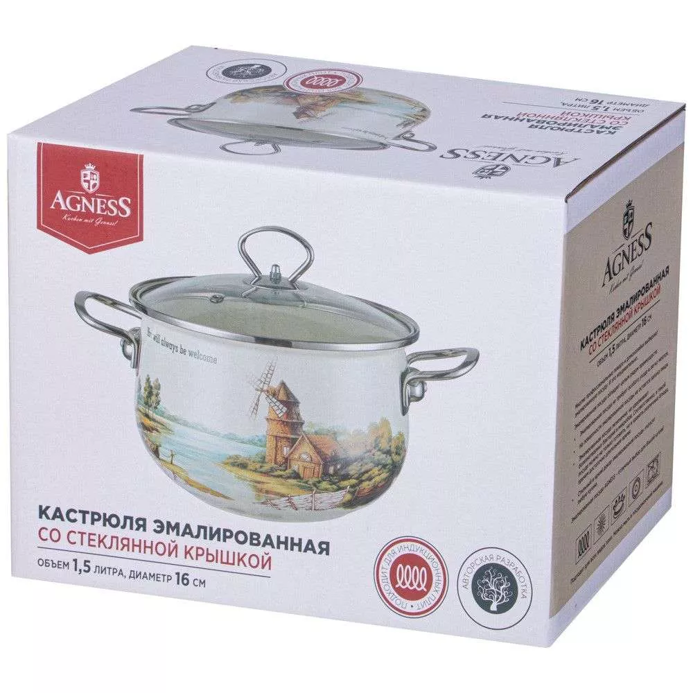 Кастрюля эмалированная со стеклянной крышкой Family house