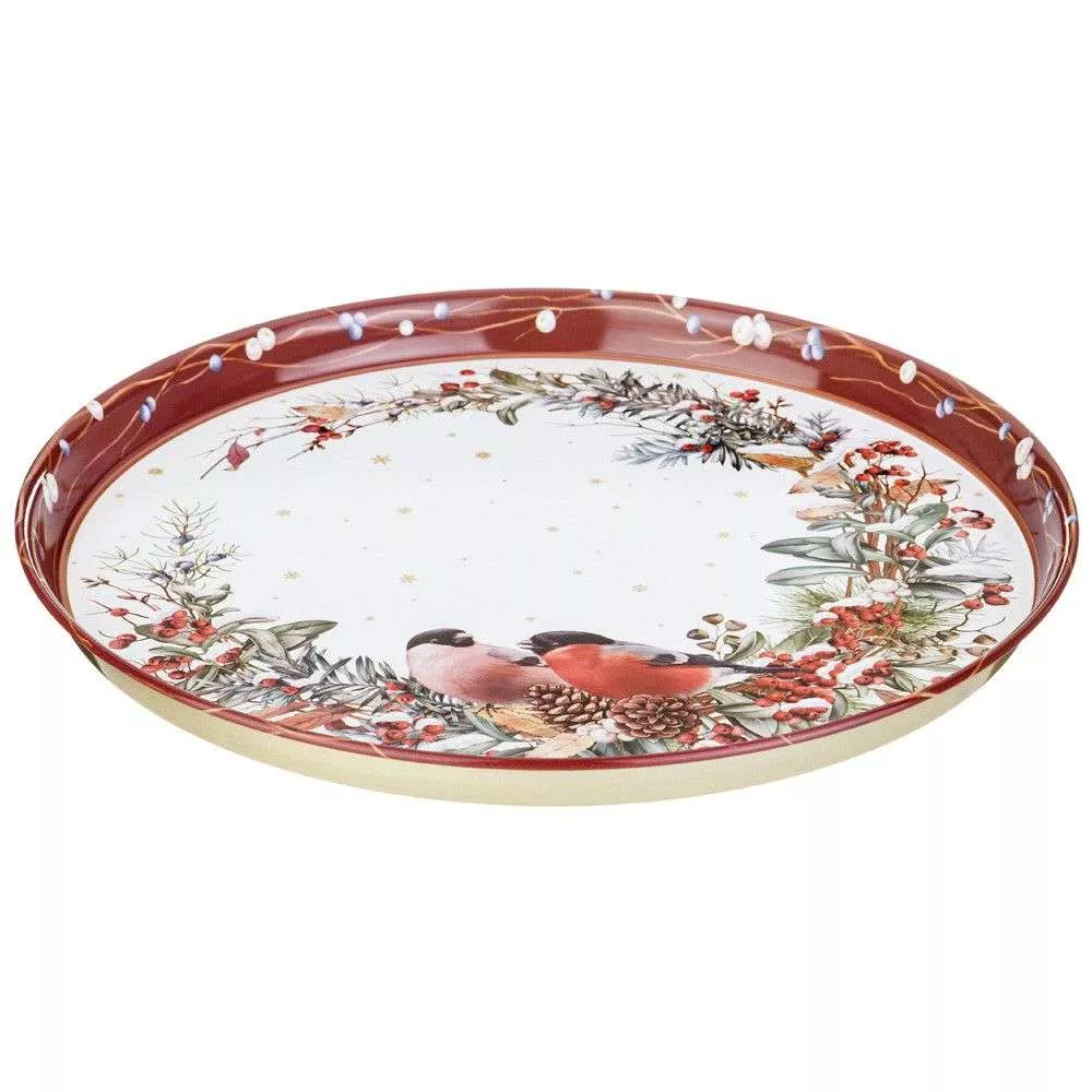 Поднос сервировочный Снегири (красный)