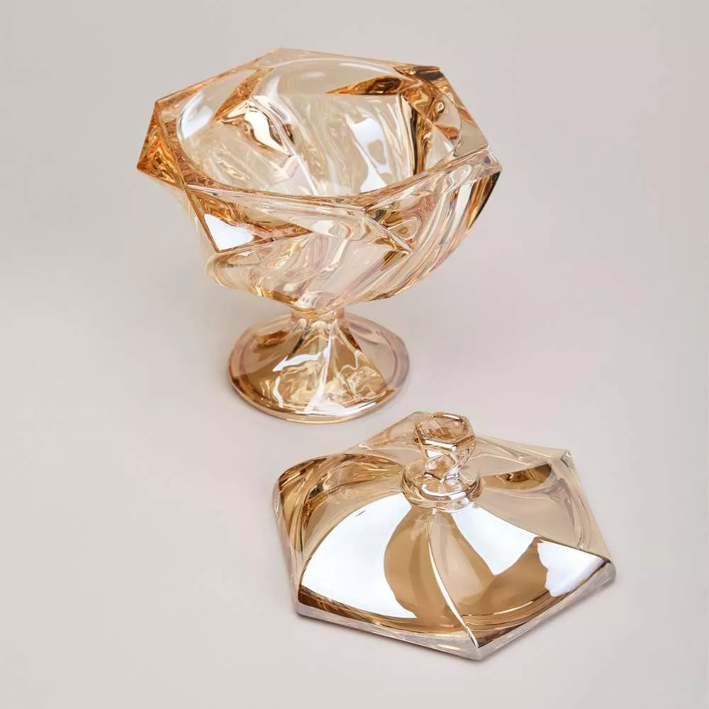 Блюдо с крышкой на ножке Bohema amber