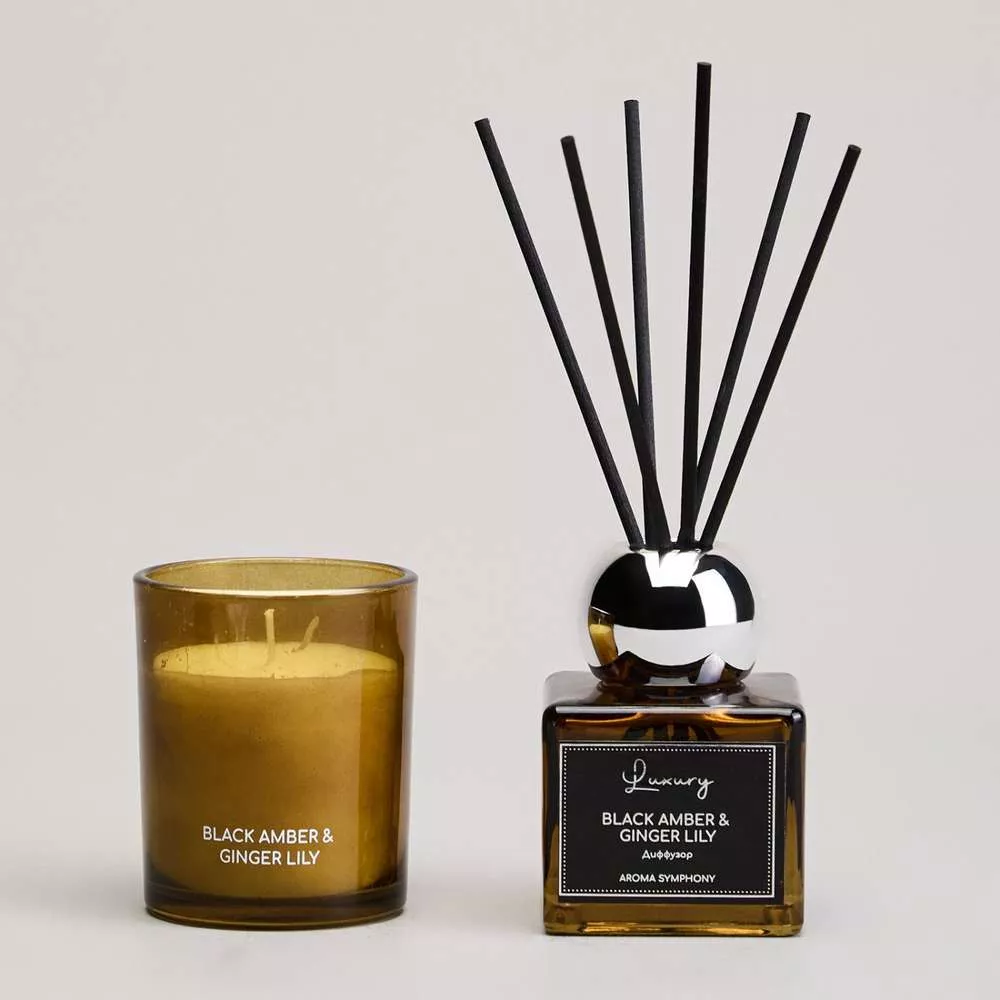 Набор ароматический Luxury свеча в стакане и диффузор  black amber&ginger lily