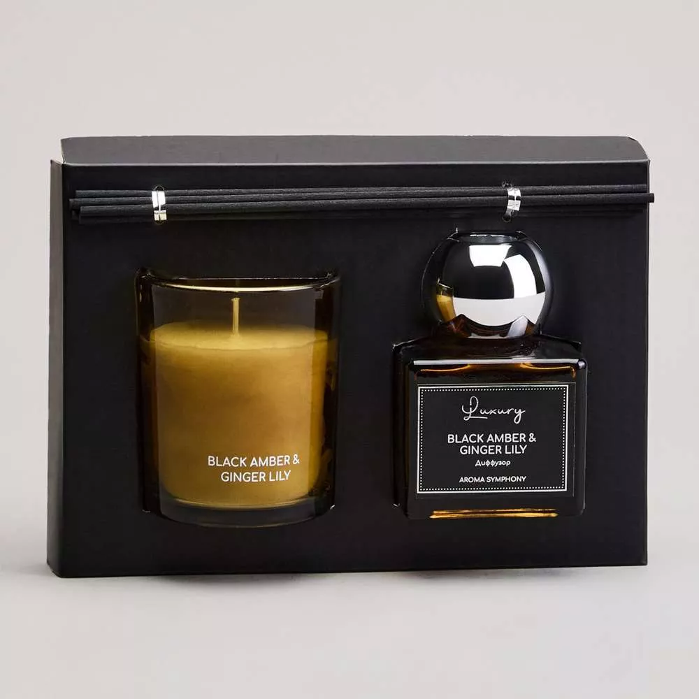 Набор ароматический Luxury свеча в стакане и диффузор  black amber&ginger lily