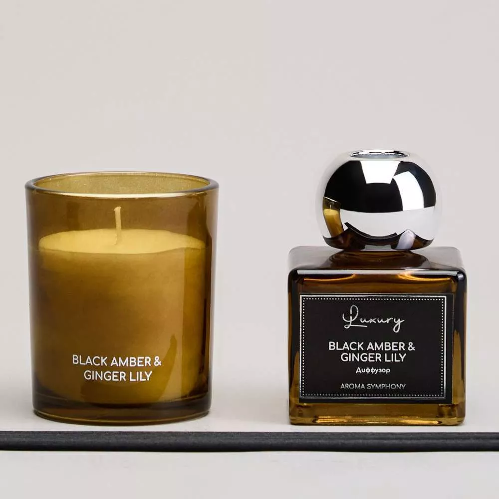 Набор ароматический Luxury свеча в стакане и диффузор  black amber&ginger lily
