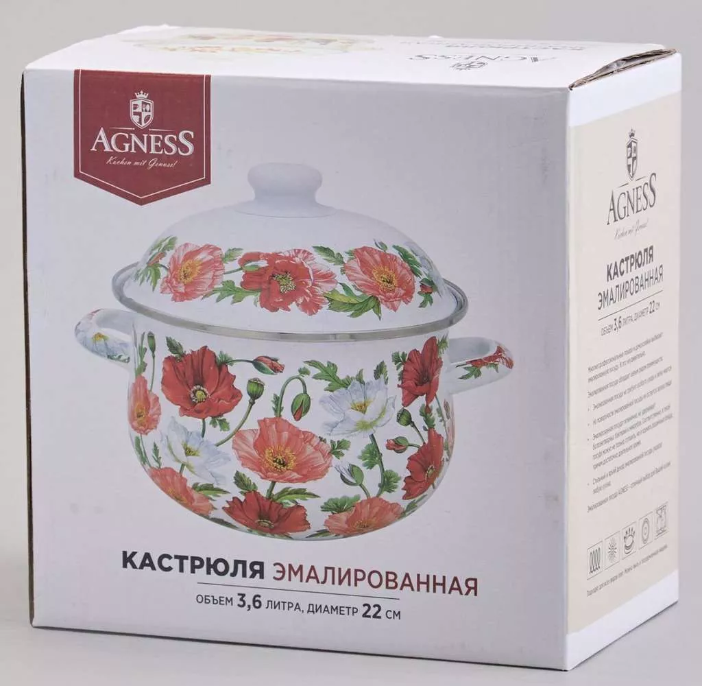 Кастрюля эмалированная с крышкой Маки