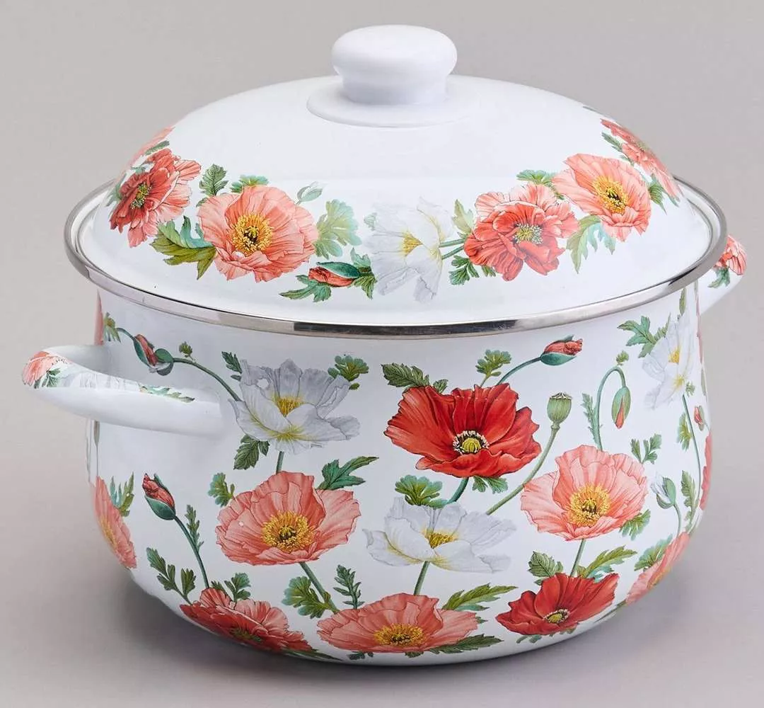 Кастрюля эмалированная с крышкой Маки