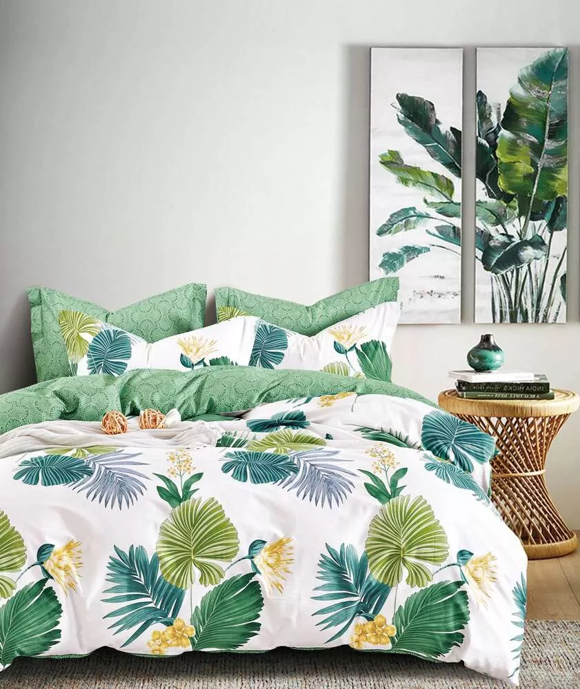 Комплект постельного белья Twill Зеленые листья 1,5 спальный наволочки 70x70
