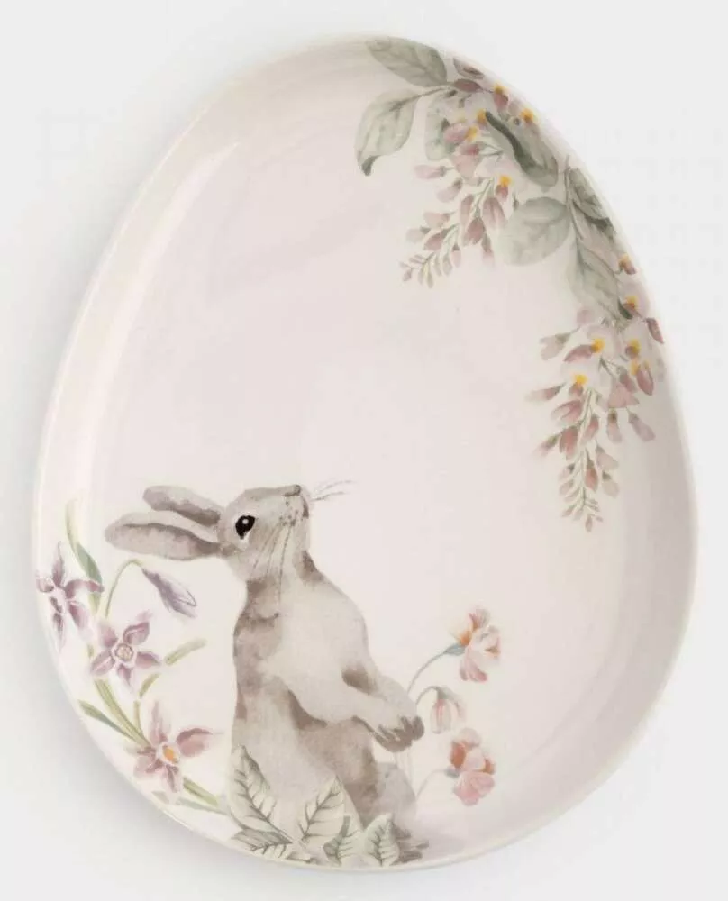 Блюдо овальное белое Кролик с цветами Flower Rabbit