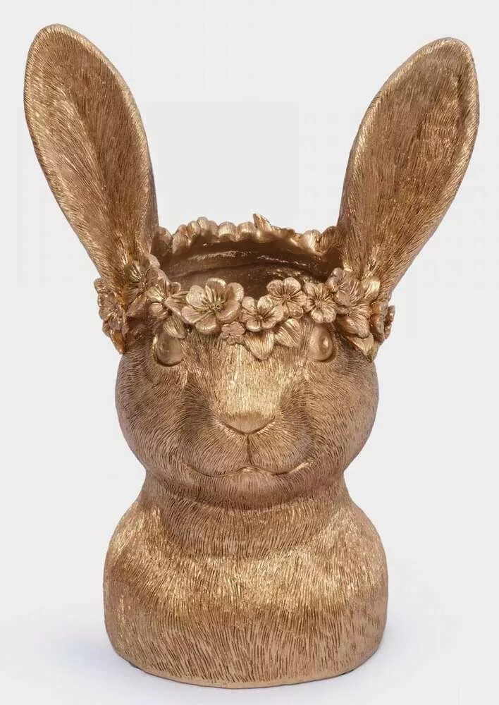 Ваза декоративная Кролик в венке Rabbit золотистая