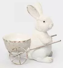 Подставка для яйца молочная Кролик с тележкой Easter