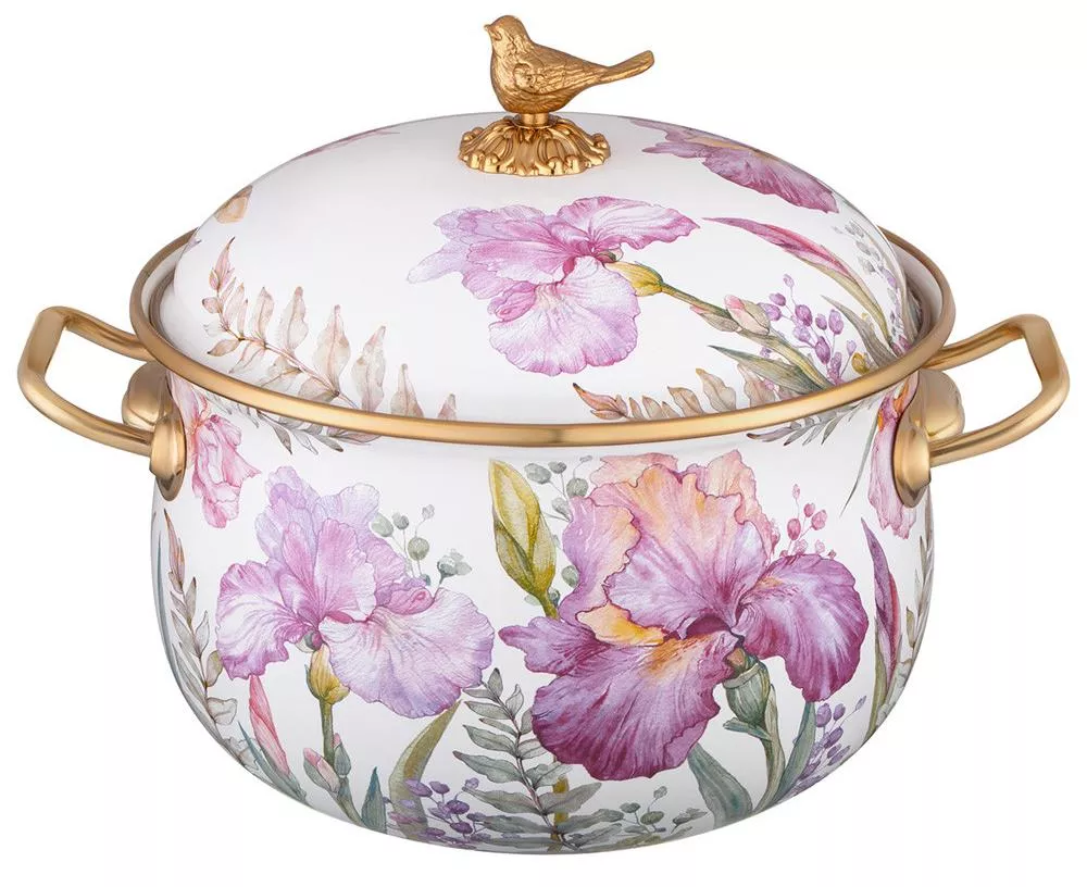 Кастрюля эмалированная с крышкой Ирисы индукция (серия Irises) 3,8л