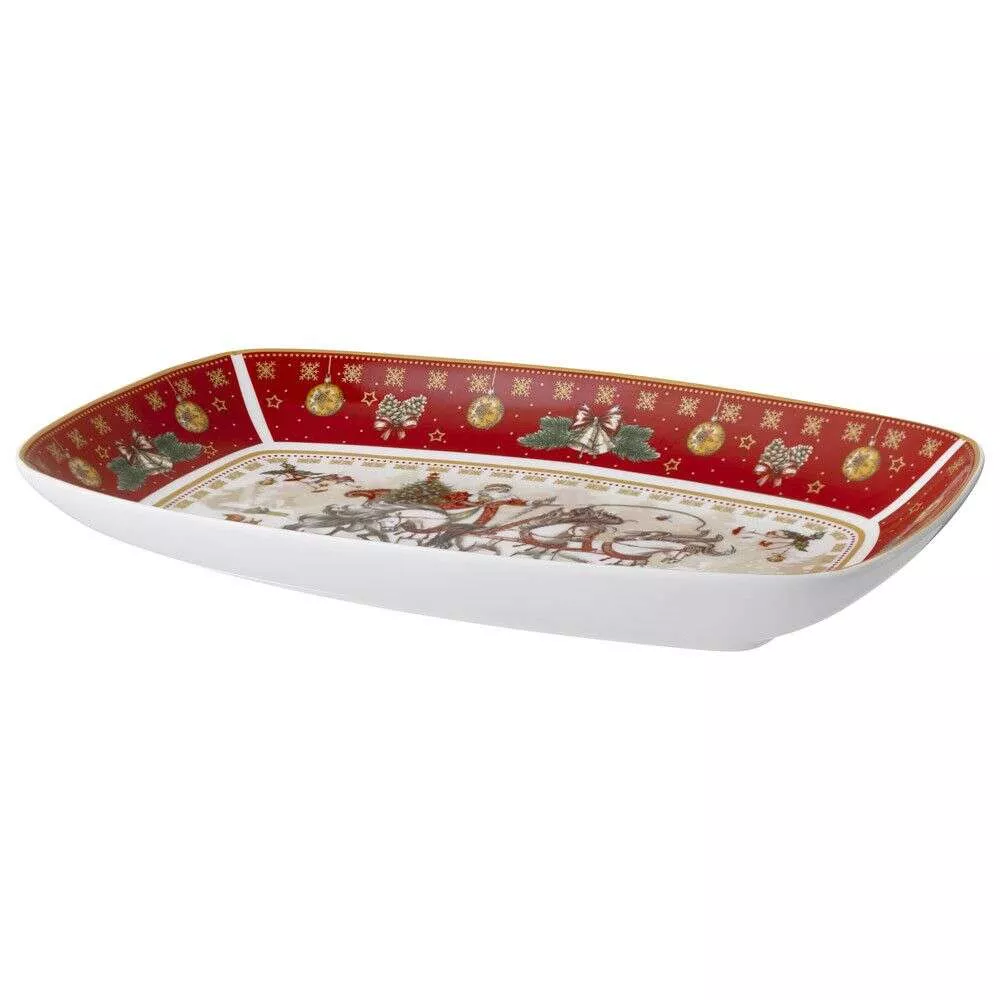 Блюдо прямоугольное Тройка Christmas Collection красное