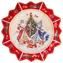 Блюдо большое новогоднее Дед Мороз и Снегурочка Christmas Collection красное