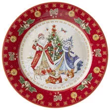 Тарелка обеденная Дед Мороз и Снегурочка Christmas Collection красная