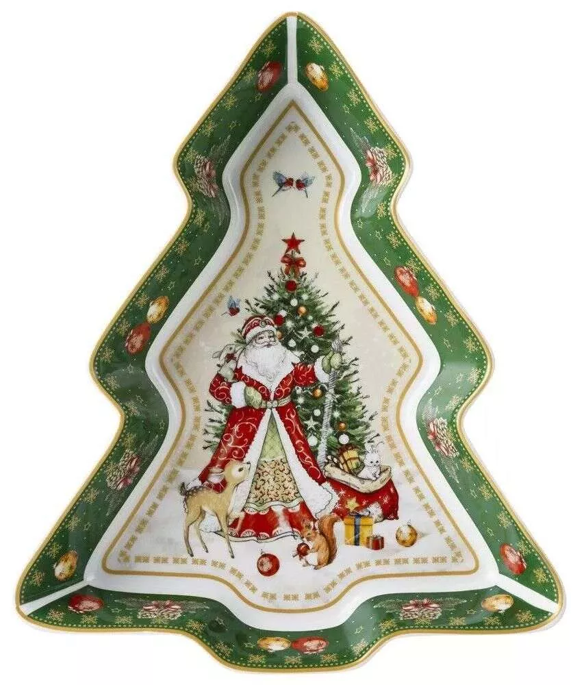 Блюдо Дед Мороз Christmas Collection в форме елки зеленое