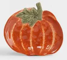 Блюдо Тыква с листом оранжево-зеленое Bright pumpkin