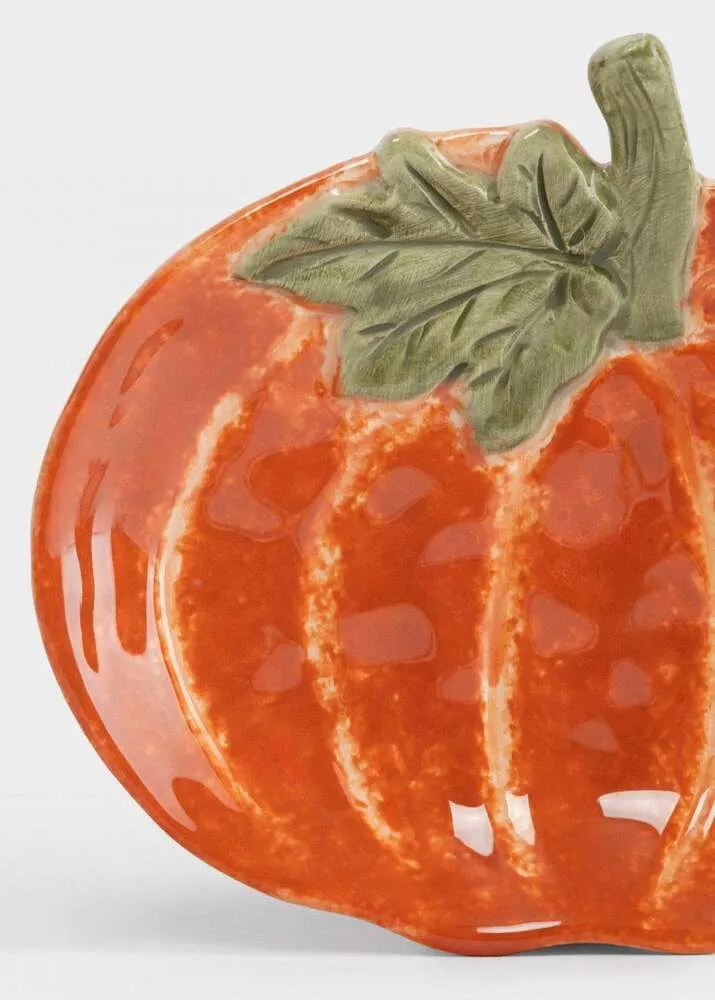 Блюдо Тыква с листом оранжево-зеленое Bright pumpkin