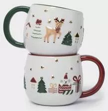 Набор из 2 кружек Олень и Кот зеленая/красная New year