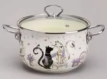 Кастрюля эмалированная со стеклянной крышкой Lavander cats