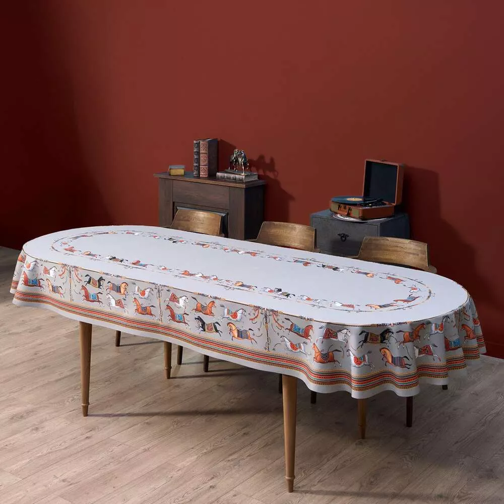Скатерть овальная 140*300см Passage серая