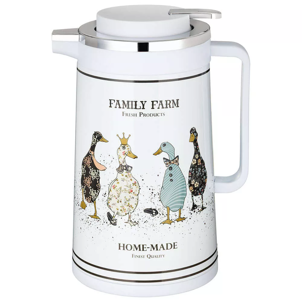 Термос со стеклянной колбой Family Farm крышка с клапаном, сохраняет темп-ру до 24ч.