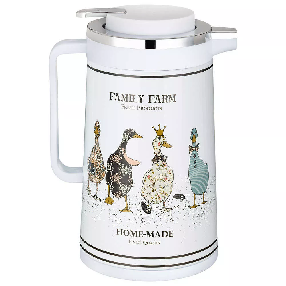 Термос со стеклянной колбой Family Farm крышка с клапаном, сохраняет темп-ру до 24ч.