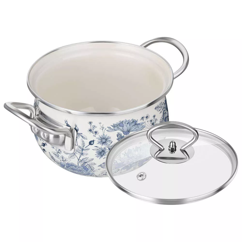 Кастрюля эмалированная со стеклянной крышкой Royal Blue 1,5 л