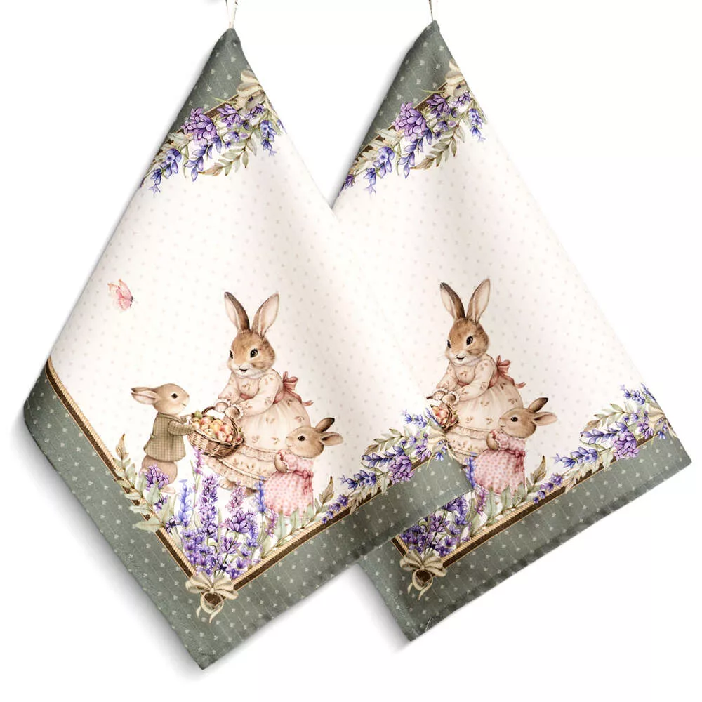 Набор из 2 полотенец Rabbit Family Лаванда мятный хлопок