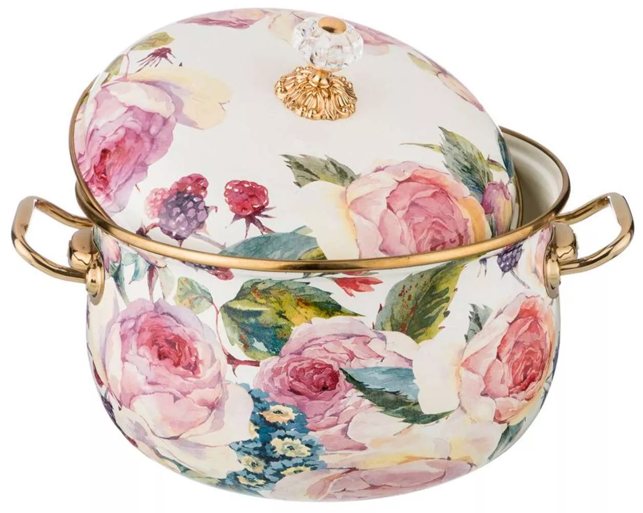 Кастрюля эмалированная с крышкой Vintage Flowers