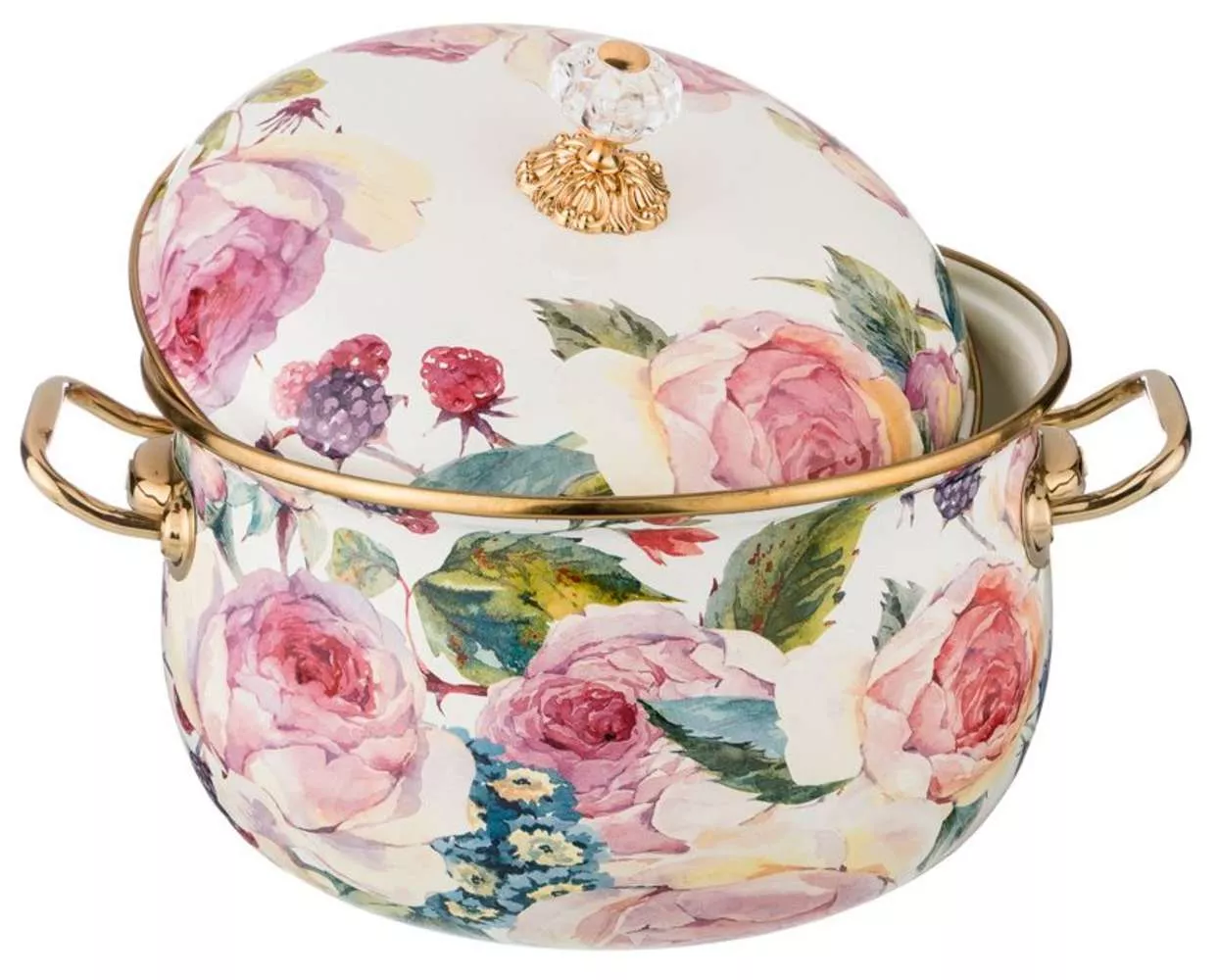 Кастрюля эмалированная с крышкой Vintage Flowers