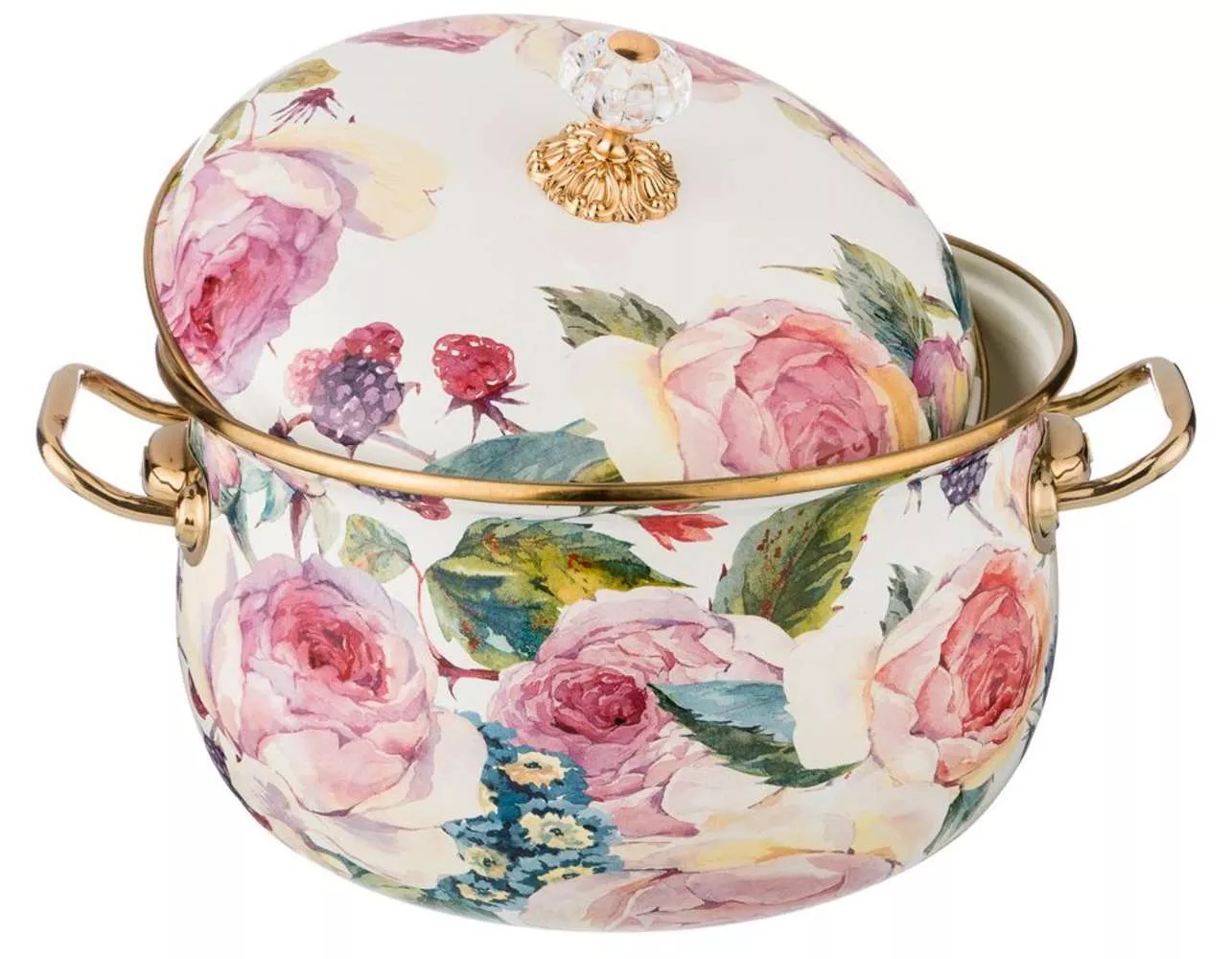 Кастрюля эмалированная с крышкой Vintage Flowers