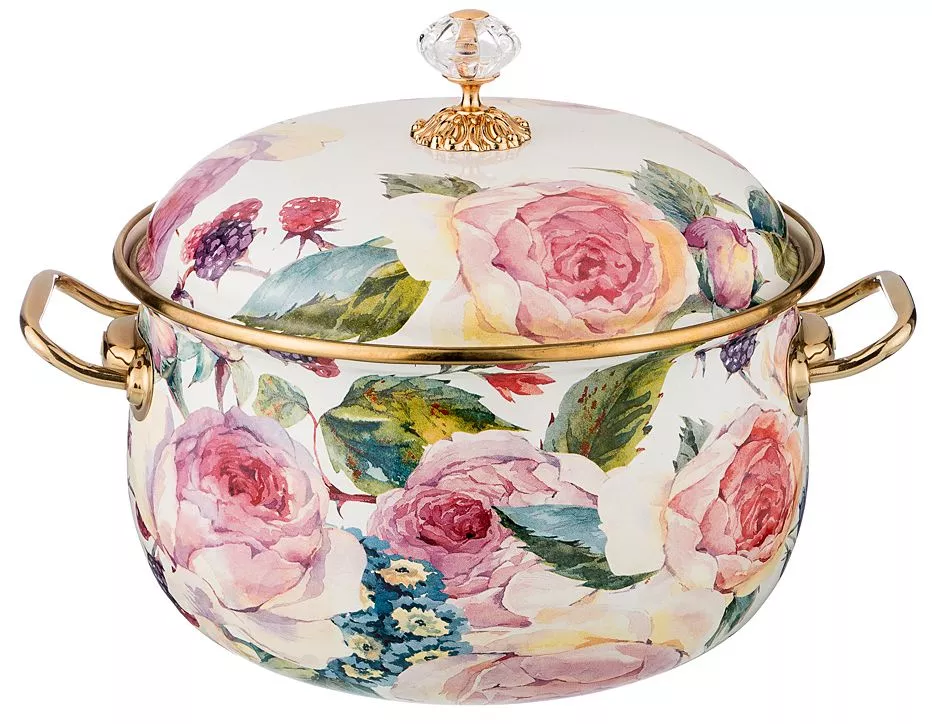 Кастрюля эмалированная с крышкой Vintage Flowers