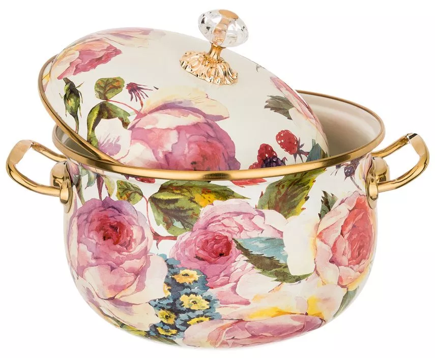 Кастрюля эмалированная с крышкой Vintage Flowers