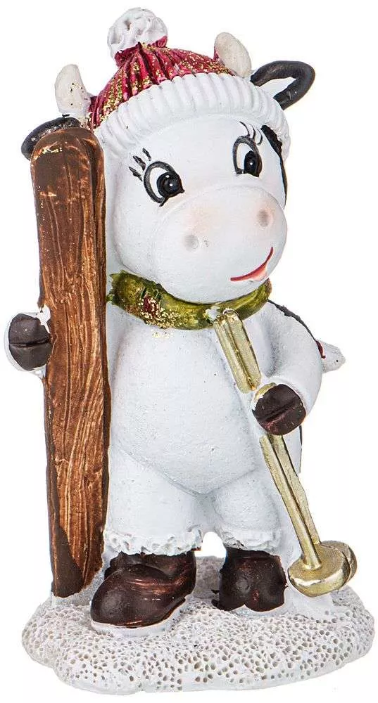 Фигурка Веселая коровка с лыжами