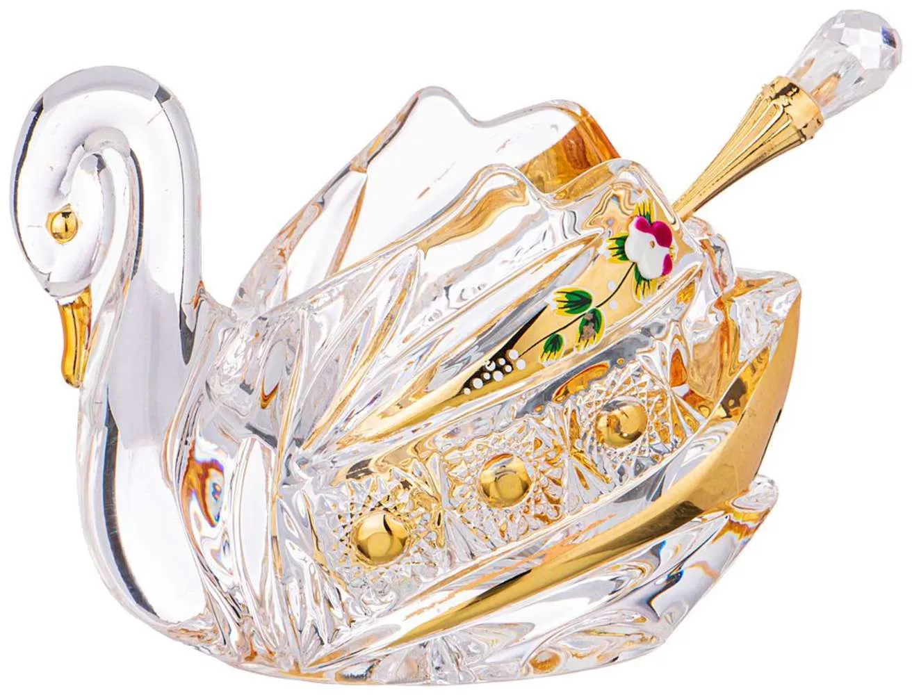 Икорница с ложкой Лебедь Gold Glass