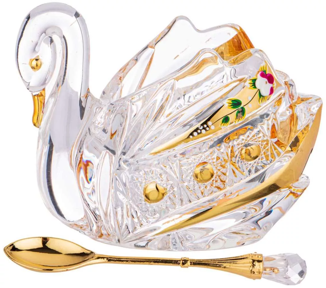 Икорница с ложкой Лебедь Gold Glass