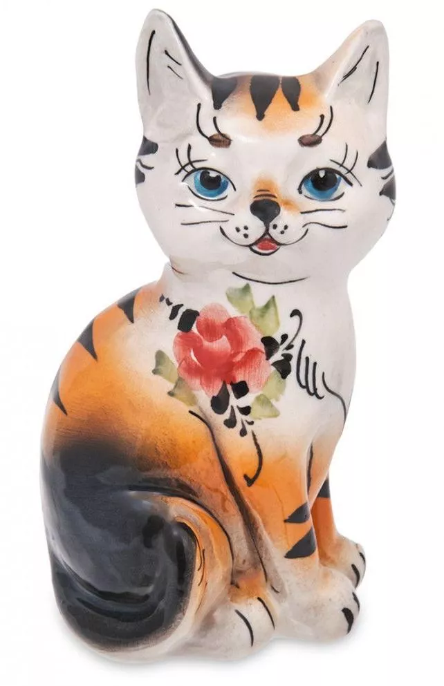 Фигурка Кошка цветная (Гжельский фарфор)