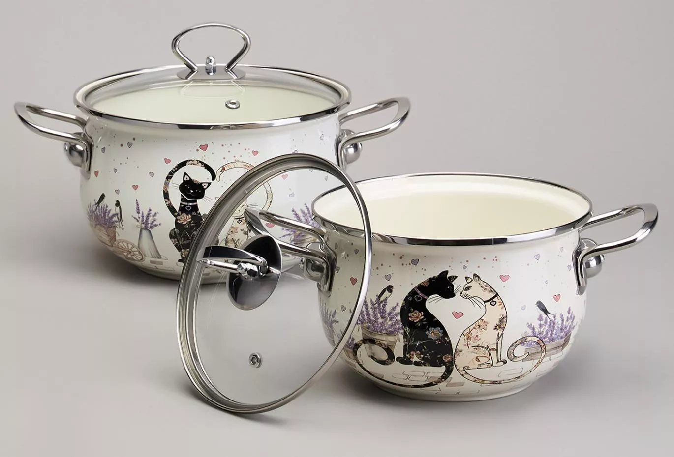 Набор кастрюль эмалированный Lavander cats