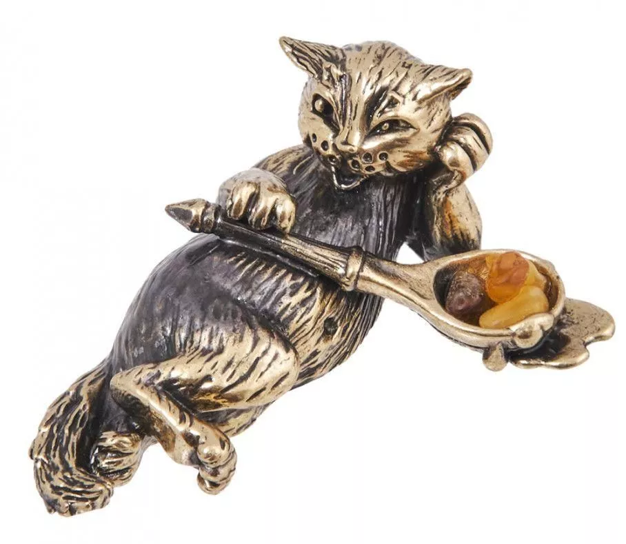 Фигурка Кот без забот (латунь, янтарь)