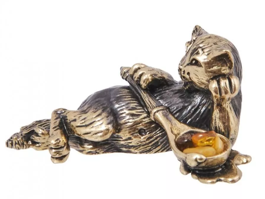 Фигурка Кот без забот (латунь, янтарь)